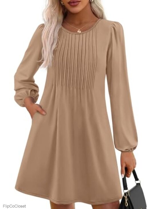 Dresses & Skirts - Long Sleeve Mini Dress with Pockets Flowy A Line Casual Tunic